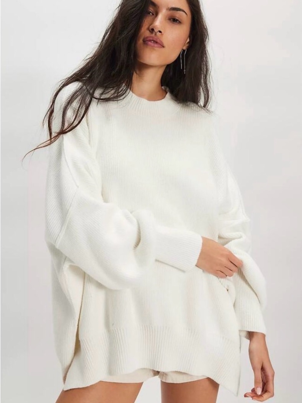 Free People Easy Street Oversized Crewneck Sweater - White